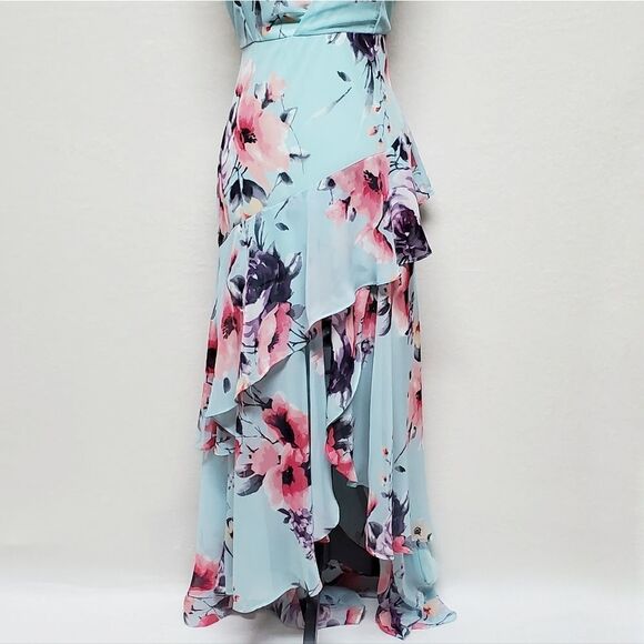 FASHION Nova Dazed In Floral Maxi Dress Layered Ruffle Backless V-neck Large - Picture 4 of 13